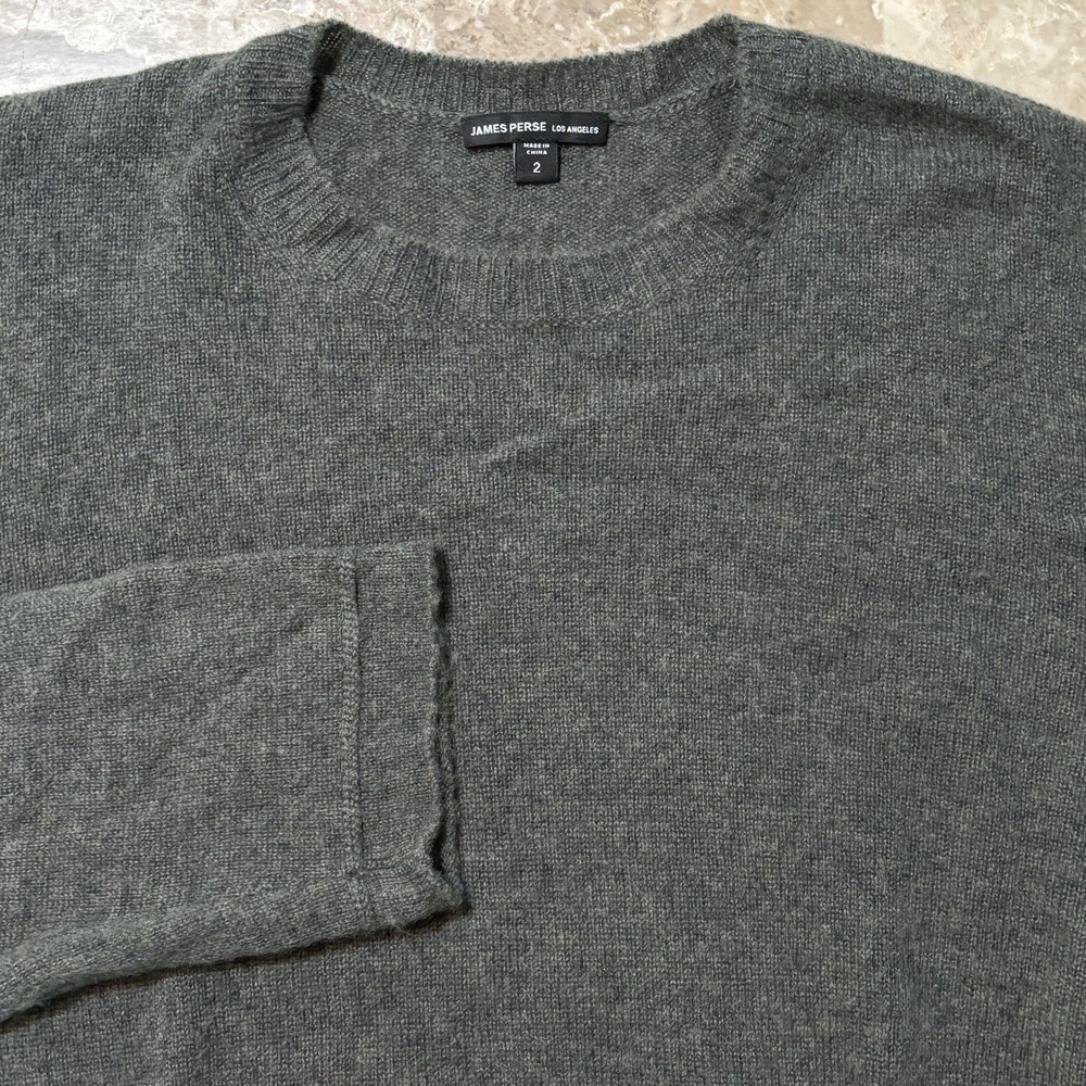 James Perse Sweater Mens Medium 2 Green Grey 100% Cashmere Soft Featherweight